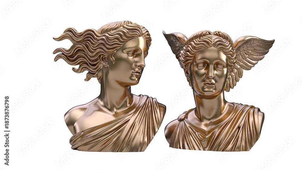Obraz premium Golden Busts of Two Classical Figures