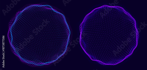 Spheres of Dots Particles. Atom Orb Technology Abstract Design Elements. Minimalistic Geometric Design Sci-Fi HUD Elements. Futuristic VR Digital Globe Vector Illustration.