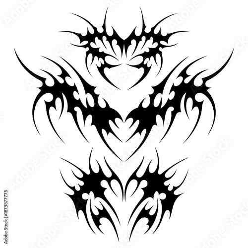 Neo tribal y2k gothic style tattoo. Cyber sigilism heart design for streetwear. Vector illustration Graphics set