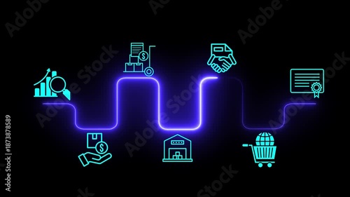 Digital procurement and supply chain management concept on the transparent background. Digital procurement process integrated with analytics, logistics, contracts, supply chain management. 4k video.