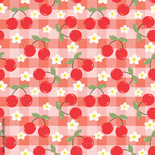 fruity cherry seamless pattern Tropical fruit summer, decorative wallpaper.