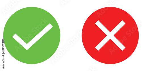 Green tick and Red cross icons on white background. Approval and wrong sing on white page. Positive and negative checkmark icons set . EPS 10. 