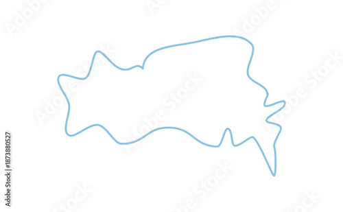 Wavy handdrawn outline speech bubble in blue with fluid shape. Conversation and talk textbox with quote and chat message style. Outlined hand drawn bubble, ideal for unique speech textbox or creative