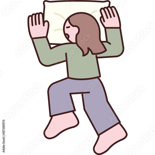 Person sleeping on their back with arms up, cartoon style