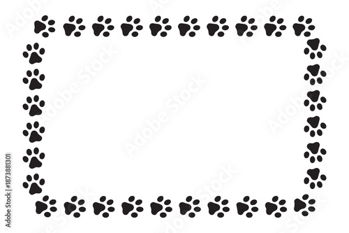 Rectangular frame made of paw prints isolated on white background symbol for pets veterinary animal care and adoption concept design border