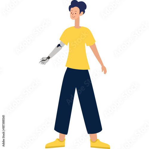 Person with a prosthetic arm, vector illustration