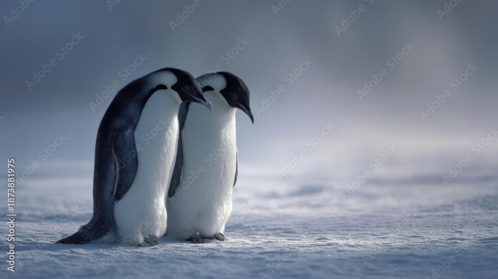 Fototapeta premium two penguins standing on the snow