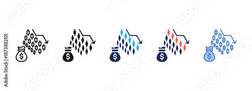 market downturn icon collection with multiple styles
