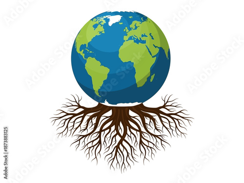 Earth Globe with Tree Roots A Symbol of Environmental Connection and Global Sustainability