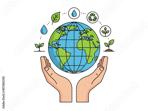 Protecting Our Planet Hands Cradle Earth, Emphasizing Environmental Conservation and Sustainability