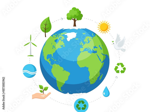 Earth Day Illustration Celebrating Sustainability and Environmental Protection Worldwide