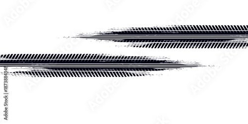 Tire track. Car, bike, motorcycle tyre mark with grunge effect isolated on white background. Wheel footprint on the road. Top view of rubber protector mark.