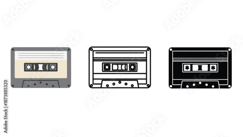 Three cassette tapes in different styles on a white background