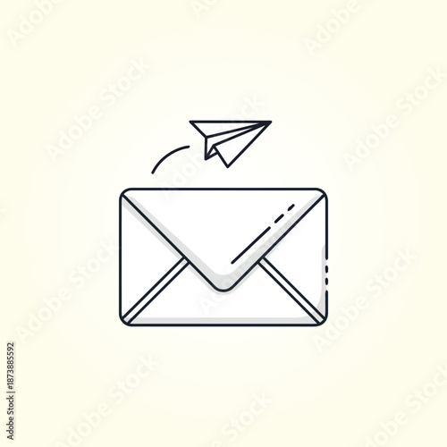 Sending paper airplane from email envelope icon for message communication concept