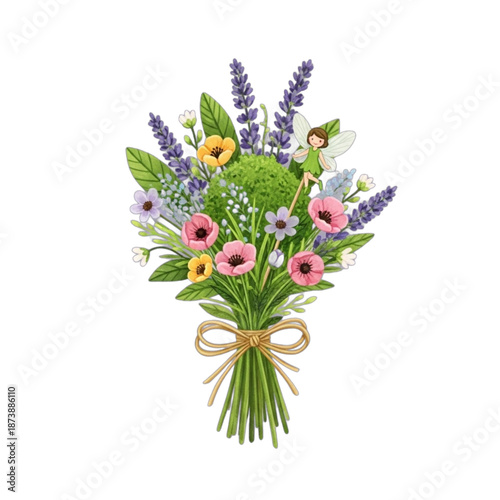 Enchanting Fairy Amongst a Vibrant Bouquet of Wildflowers.