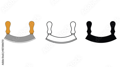 Three different colored cleaver knives on a white background
