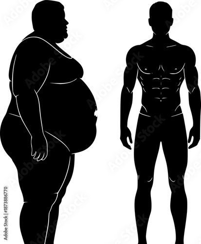 A silhouette of a fat and slim woman. After before concept of weight lose.
