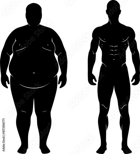 A silhouette of a fat and slim woman. After before concept of weight lose.

