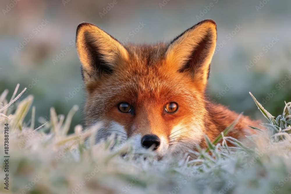 Obraz premium Close-up of a red fox in tall grass