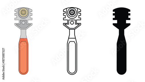Three safety razors in different colors on a white background