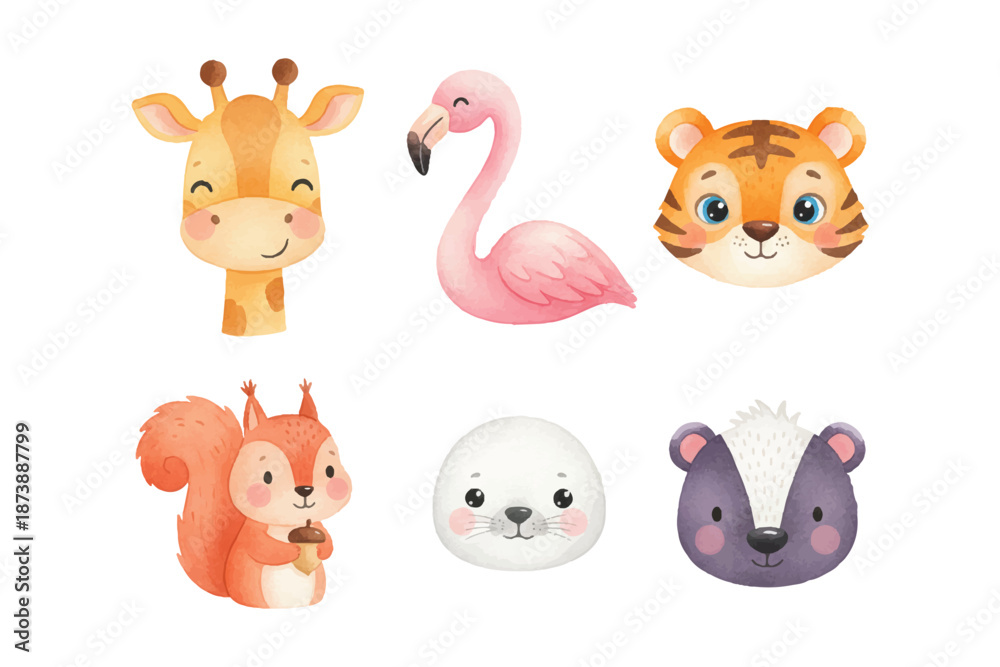 Obraz premium watercolor animal cartoon profile picture