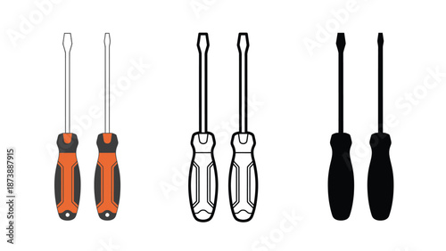 A set of colorful screwdrivers on a white background for repair and DIY projects