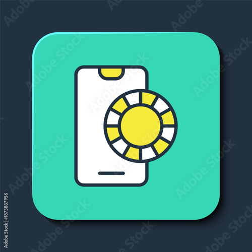 Filled outline Online sports betting icon isolated on blue background. Sport bet bookmaker. Betting online make money. Turquoise square button. Vector
