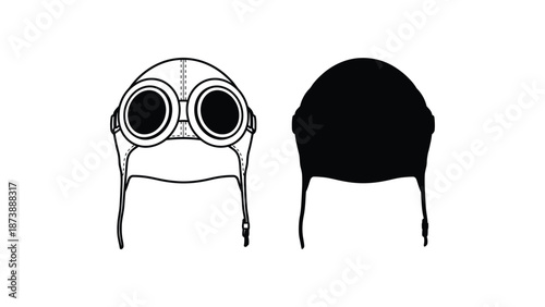Three different aviator hats with goggles on a white background