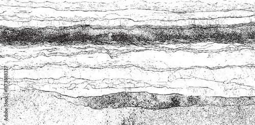 Textured monochrome abstract background featuring horizontal layers with rough, cracked, and granular surfaces creating a sense of depth and earthiness