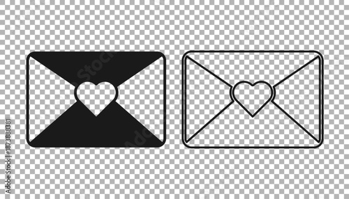 Black Envelope with 8 March icon isolated on transparent background. Message love. Letter love and romance. International Happy Women Day. Vector