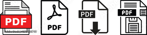 PDF file format icons set. PDF file download symbols.PDF file format icon.PDF file download icon flat trendy vector illustration isolated .File format extensions. doc, xls, ppt, pdf file format 