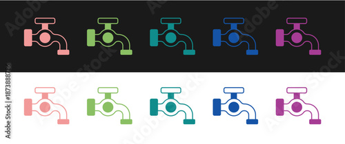 Set Water tap icon isolated on black and white background. Vector