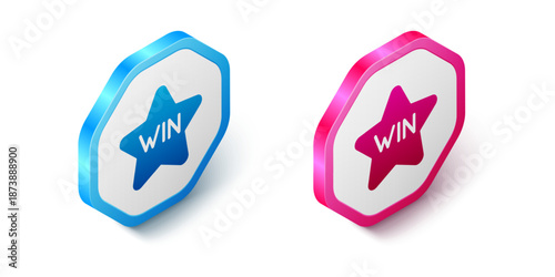 Isometric Casino win icon isolated on white background. Hexagon button. Vector