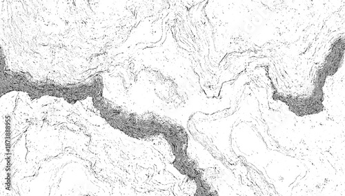 Abstract representation of a winding river or geological fault line with textured contour lines and a sense of depth and movement
