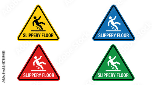 Slippery Floor Office Safety Warning Sign - Flat Vector Icon