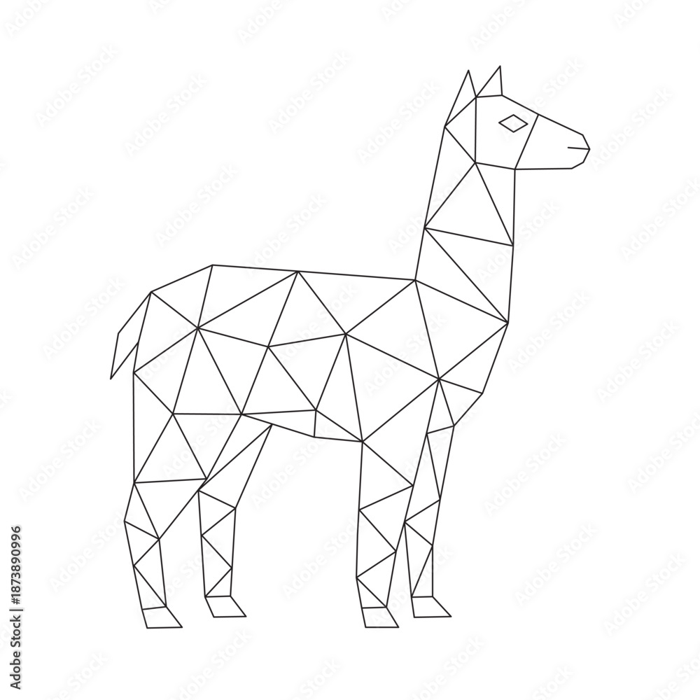 Obraz premium Polygonal line art of alpaca vector
