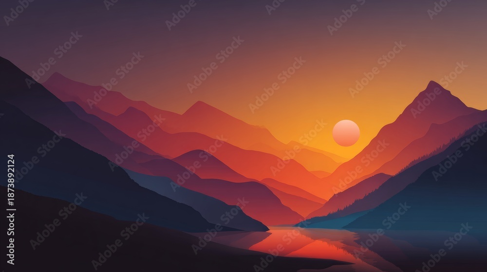 Fototapeta premium abstract the sun sets behind the mountain concepts for background wallpaper