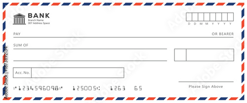 Bank check, vector blank money cheque, checkbook template with guilloche pattern and fields. Currency payment coupon, money check background