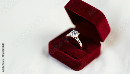 Solitaire diamond ring in red velvet box