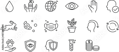 Health safety line icon set illustration, hygiene protection medical awareness symbols collection, minimal outline design isolated on white
