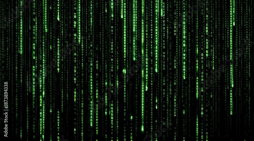Abstract Green Matrix Digital Binary Code Rain Falling Video.