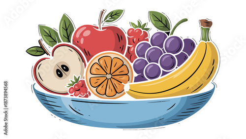Colorful Fruits in a Bowl: A vibrant assortment of healthy fruits bursts from a blue bowl, showcasing the natural beauty and freshness of nature's bounty.