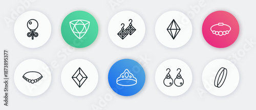 Set line King crown, Bracelet jewelry, Pearl necklace, Earrings, Gem stone, Wedding and icon. Vector