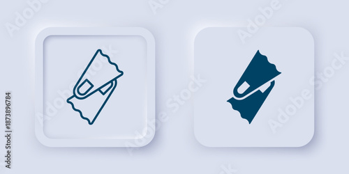 Filled and outline Rubber flippers for swimming icon isolated on grey background. Diving equipment. Extreme sport. Diving underwater equipment. Square button. Vector