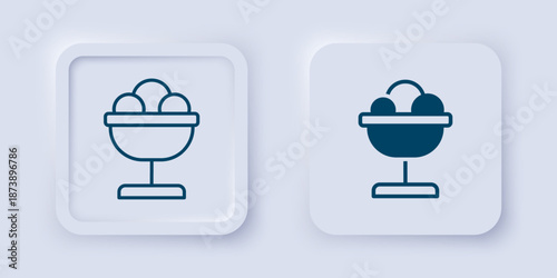 Filled and outline Ice cream in the bowl icon isolated on grey background. Sweet symbol. Square button. Vector