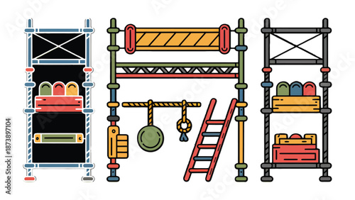 Playground Adventure: Playful structures with vibrant colors beckon children to explore, climb, and swing, promoting fun and activity. 