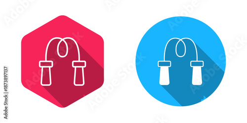 Filled and outline Jump rope icon isolated with long shadow background. Skipping rope. Sport equipment. Vector