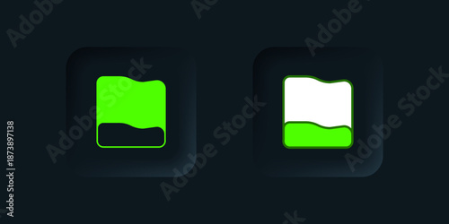 Green Rectangular pillow icon isolated on black background. Cushion sign. Orthopedic pillow. Black square button. Vector