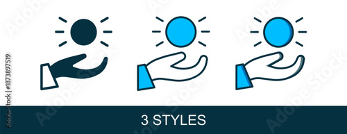 Filled outline Ball levitating above hand icon isolated on white background. Levitation symbol. Vector