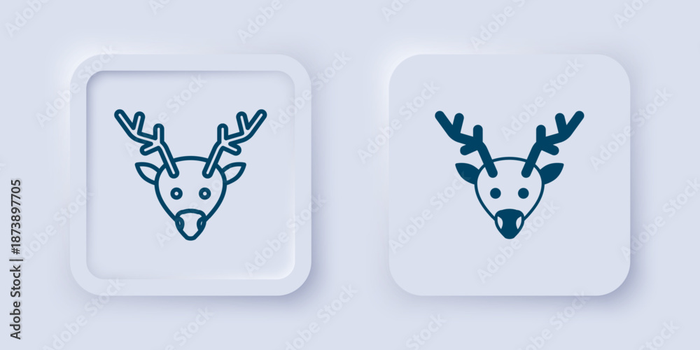 Fototapeta premium Filled and outline Reindeer icon isolated on grey background. Merry Christmas and Happy New Year. Square button. Vector